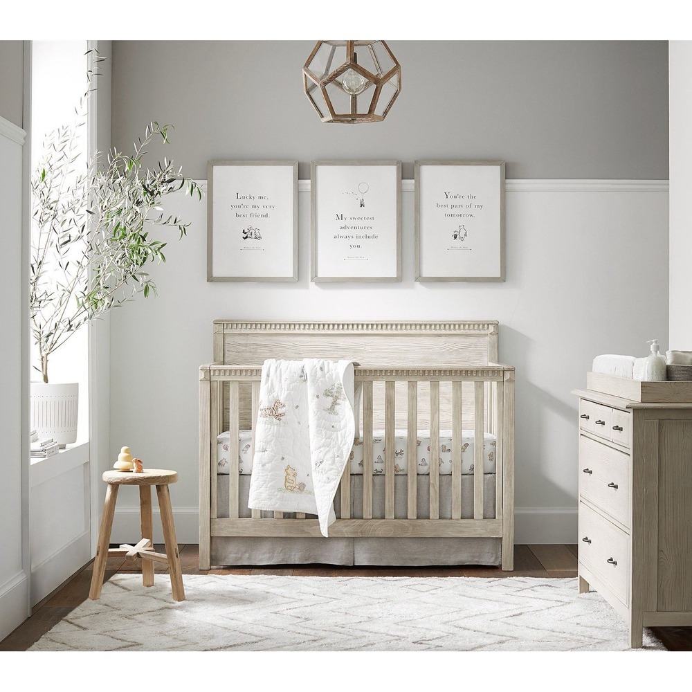 Pottery Barn Kids Gray Linen Crib Skirt Standard Size Pleated Neutral